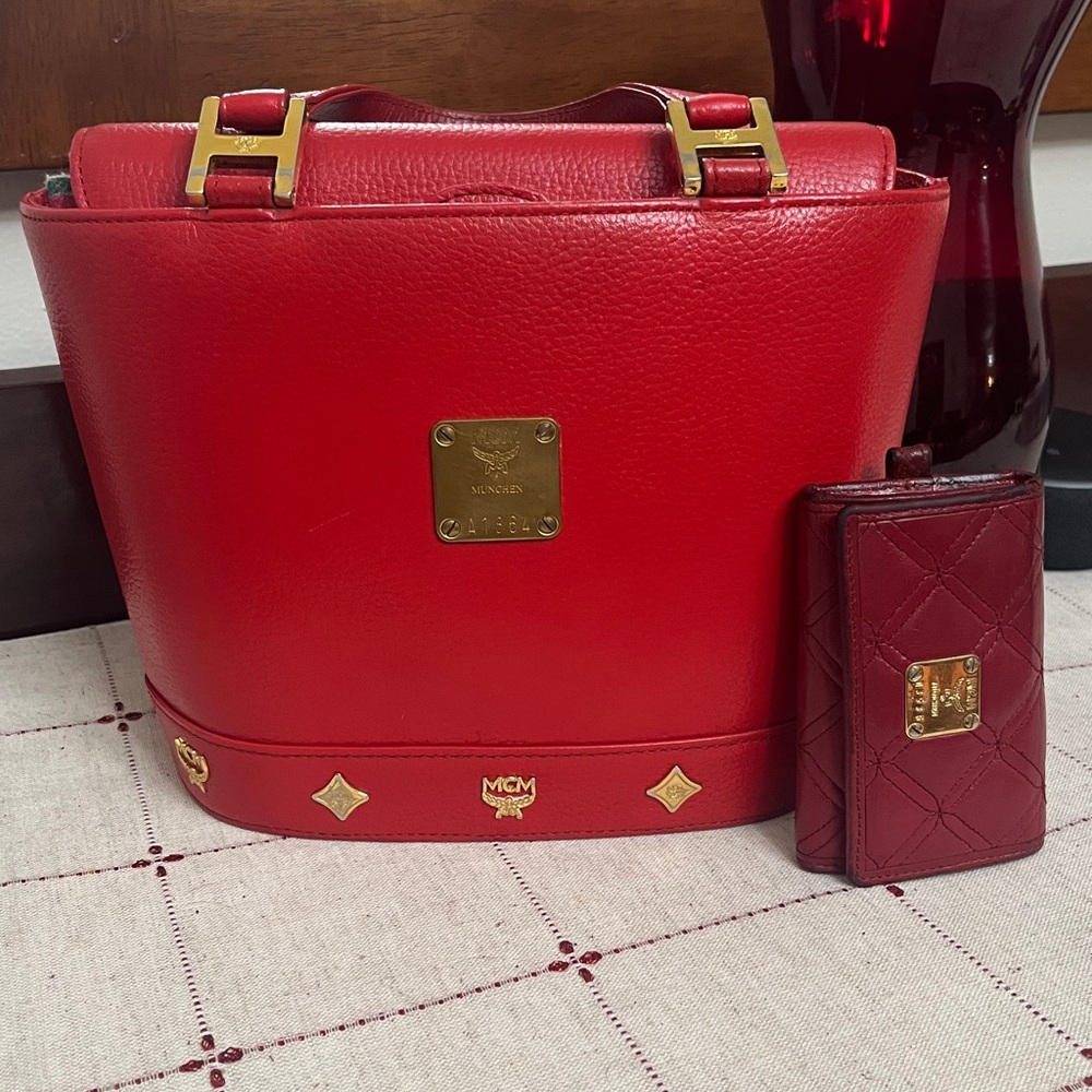 MCM Bundle made in Germany  mini structured tote with MCM key case card holder